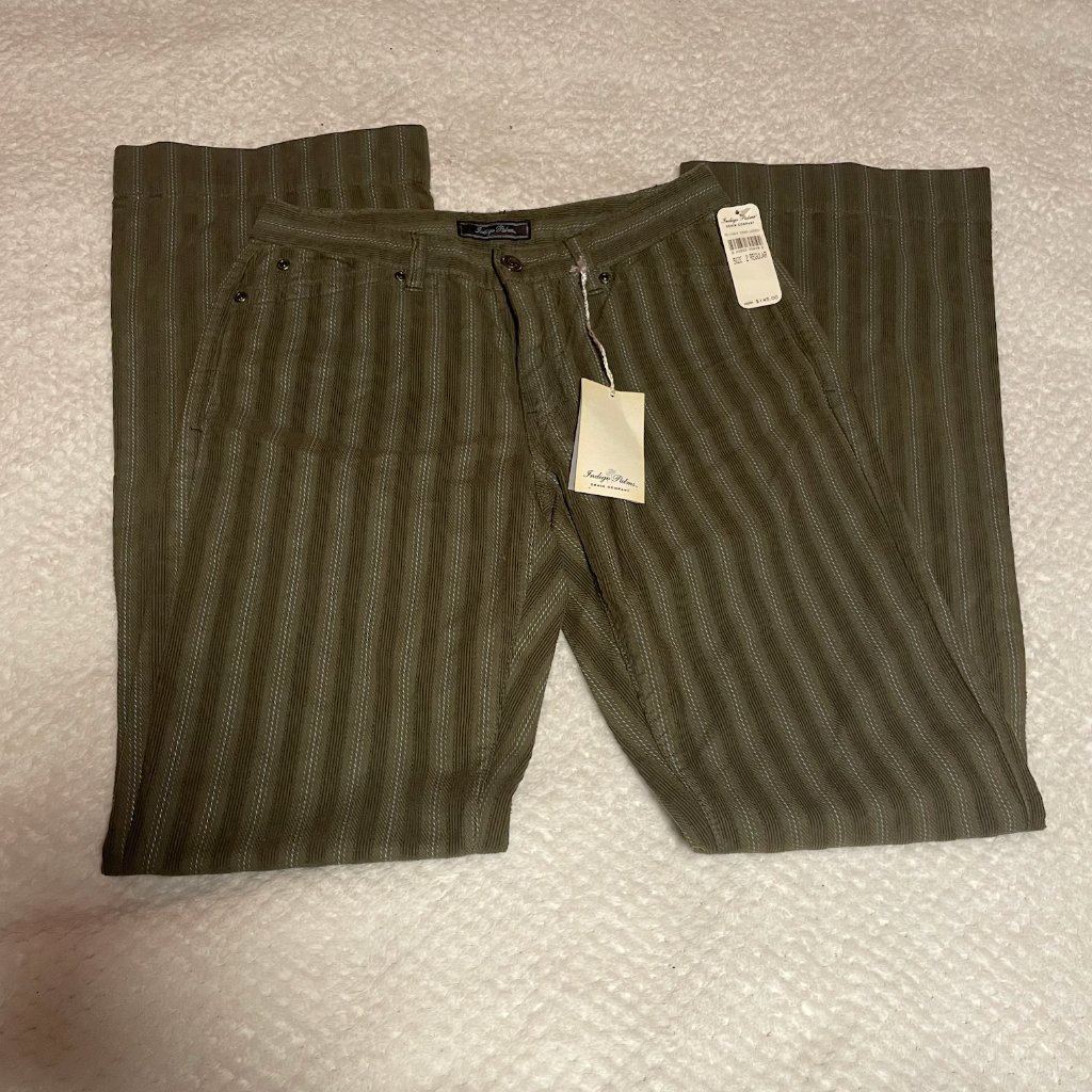 Bnwt Y2k Indigo Office Siren Low Rise Corduroy Green Pinstripe Flare Pants